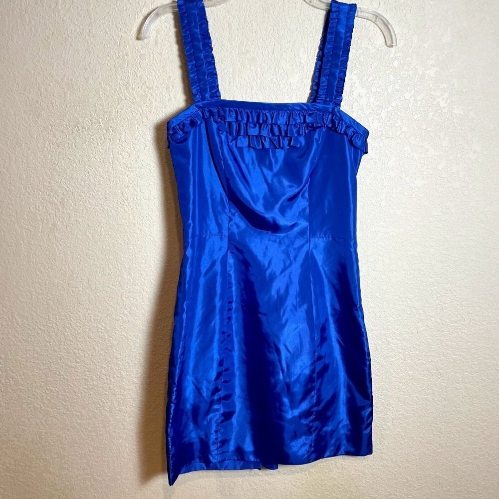 Betsey Johnson Mini Cocktail Dress Size 2 Blue Sleeveless Ruffle Pleated Bow NEW